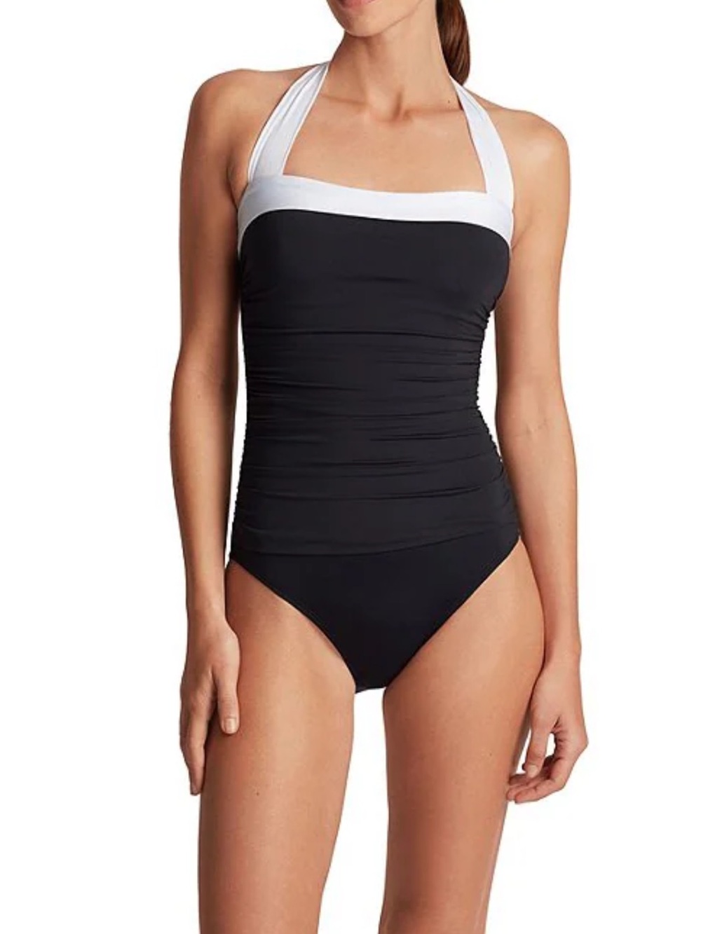 Ralph Lauren Black and White Halter One-Piece Swimsuit